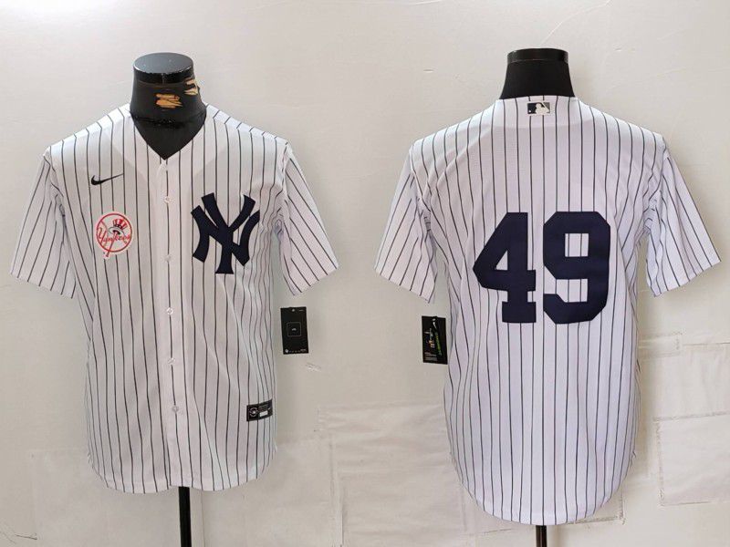 Men New York Yankees 49 No Name White Stripe Game 2024 Nike MLB Jersey style 2